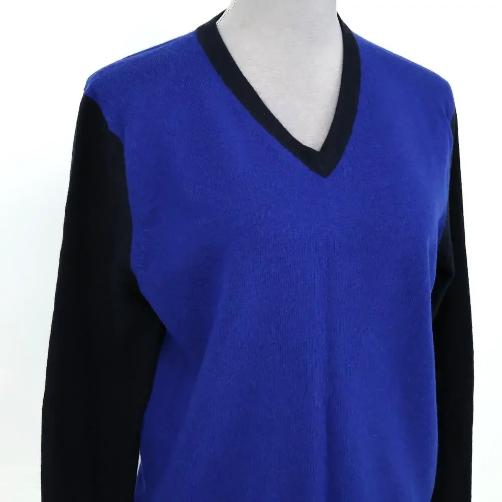 Express Sweater Womens Medium Blue Black Extra Fine Merino Wool Pullover